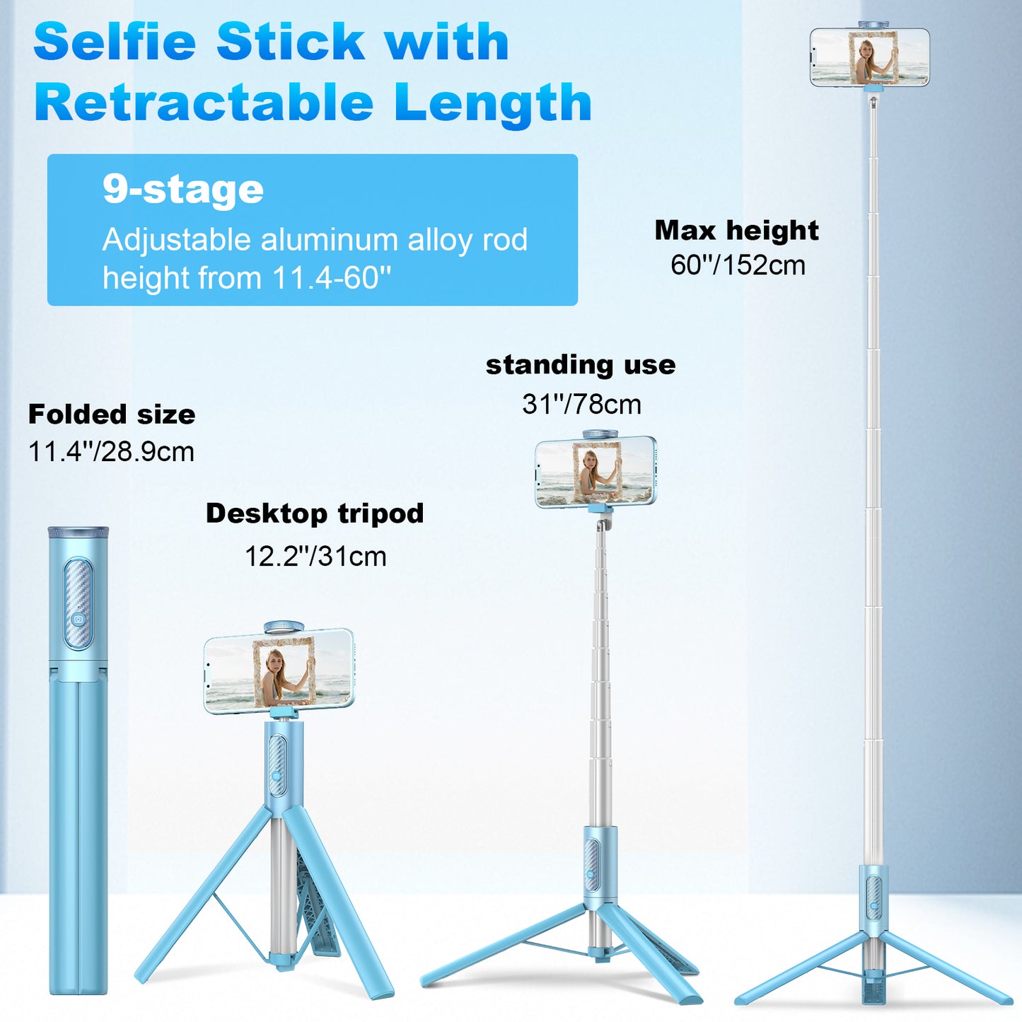 Multifunctional mobile phone holder selfie stick (Blue)