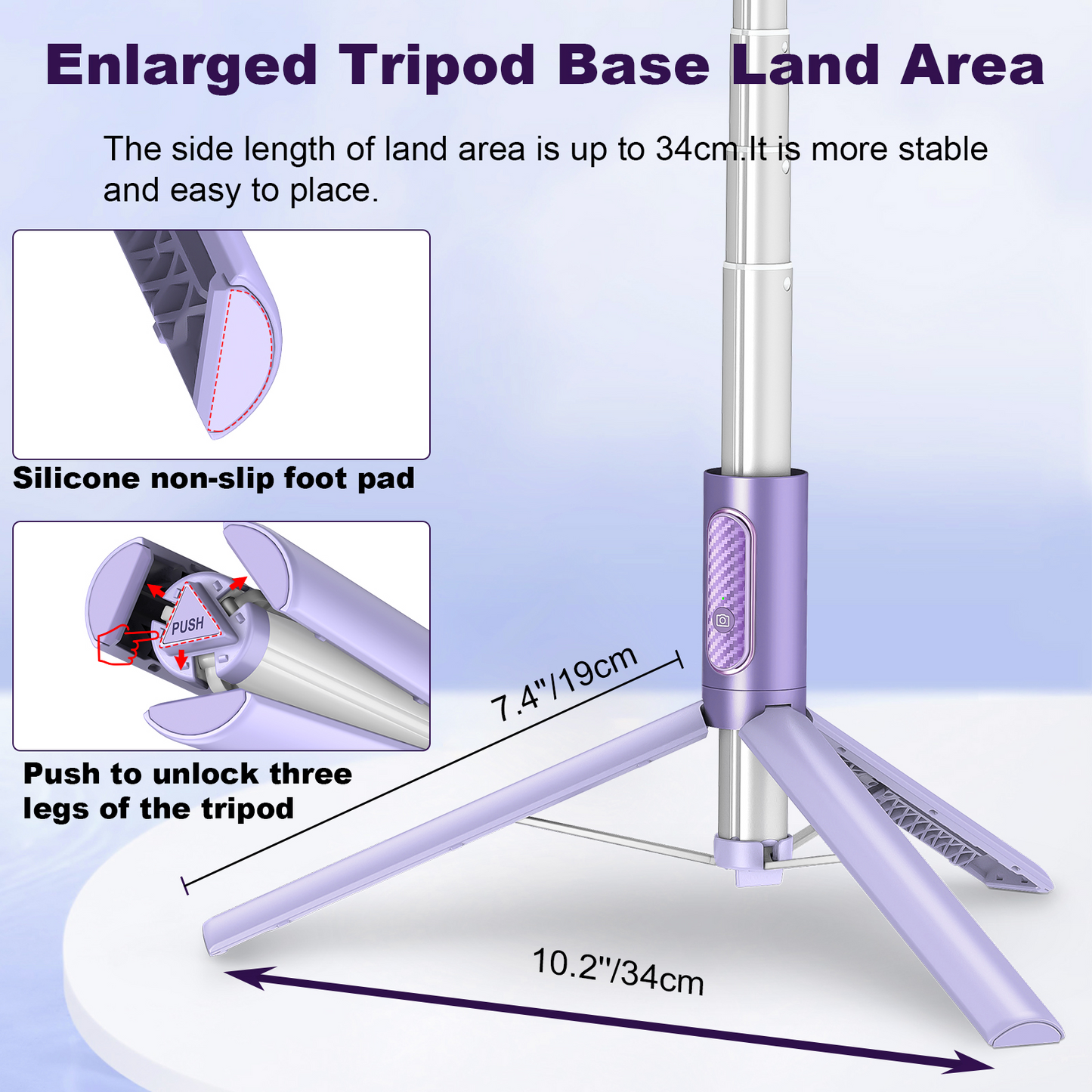 TONEOF 152cm Cell Phone Selfie Stick Tripod, Tripod Stand All-in-1 with Integrated Wireless Remote, Portable,Lightweight,Extendable Phone Tripod for 4''-7'' iPhone and Android（Purple）