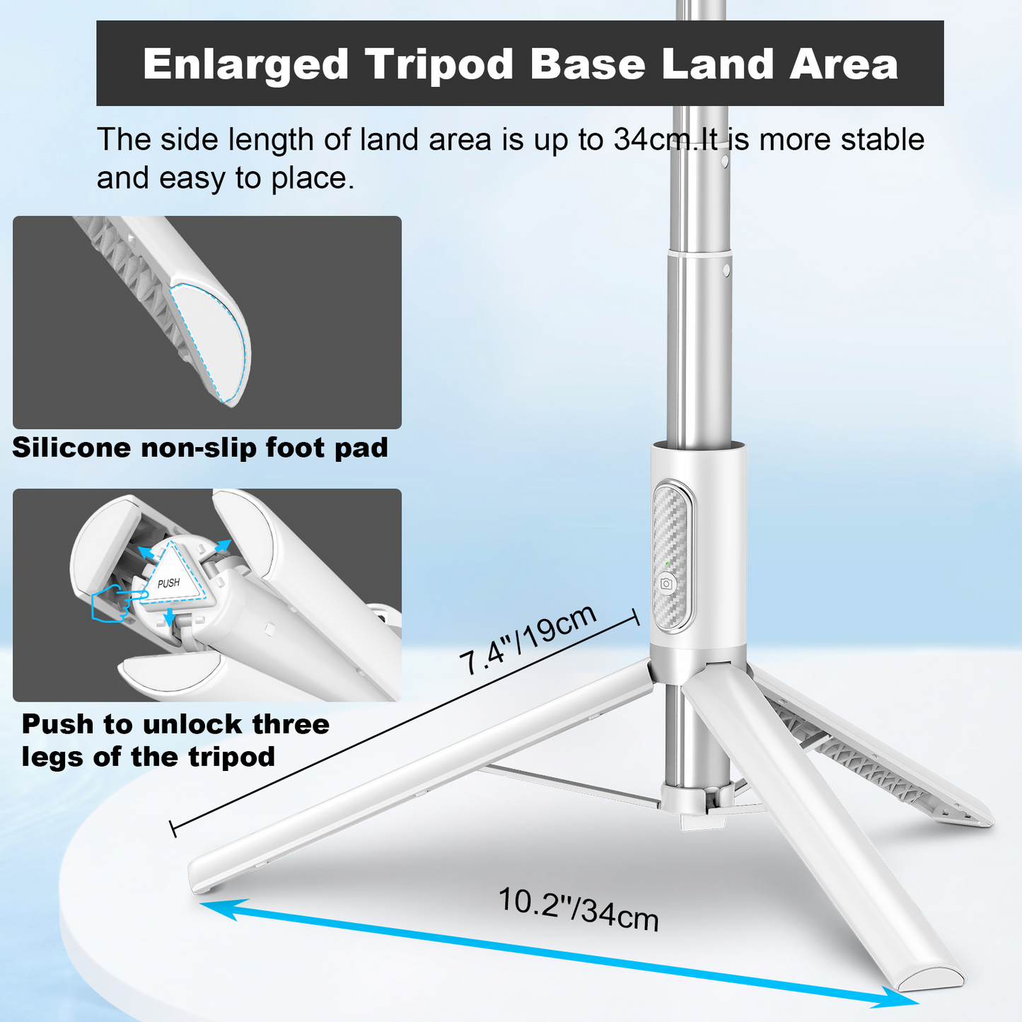 TONEOF 60 In Tripod, Cell Phone Selfie Stick, All-in-1 Stand with Integrated Wireless Remote, Lightweight and Portable, Extendable Tripod for 4-7 Inch iPhone and Android（White）