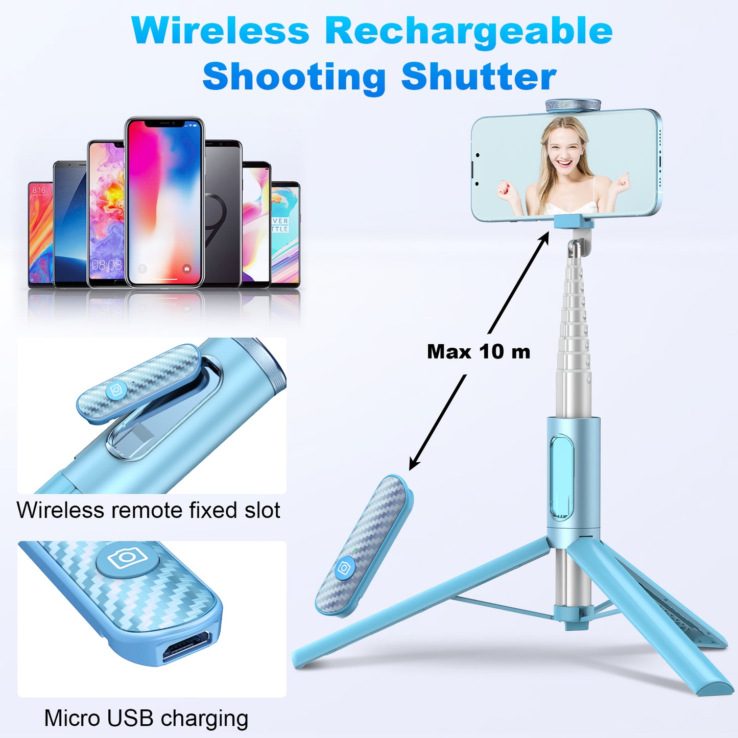 Multifunctional mobile phone holder selfie stick (Blue)
