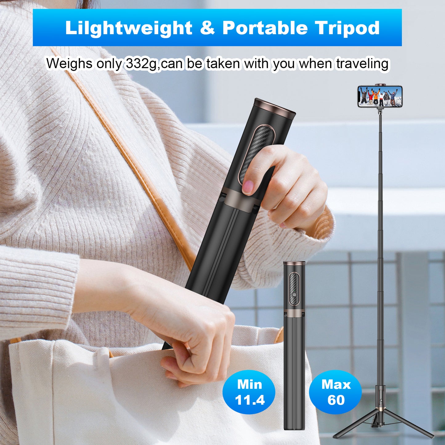 Multifunctional mobile phone holder selfie stick (Black)