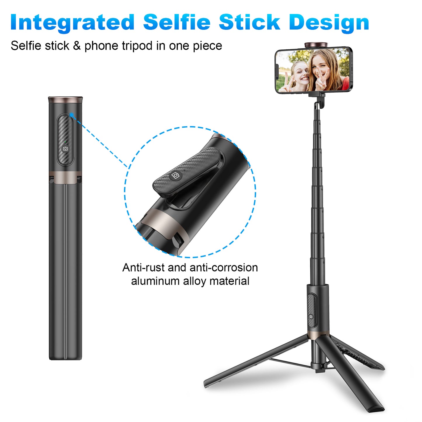 Multifunctional mobile phone holder selfie stick (Black)