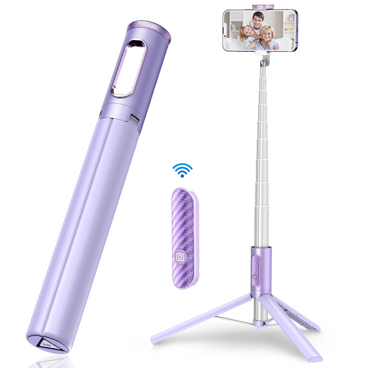 TONEOF 152cm Cell Phone Selfie Stick Tripod, Tripod Stand All-in-1 with Integrated Wireless Remote, Portable,Lightweight,Extendable Phone Tripod for 4''-7'' iPhone and Android（Purple）